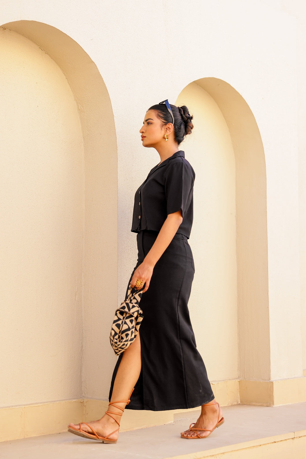 Athena- Black Khadi | Skirt and Top