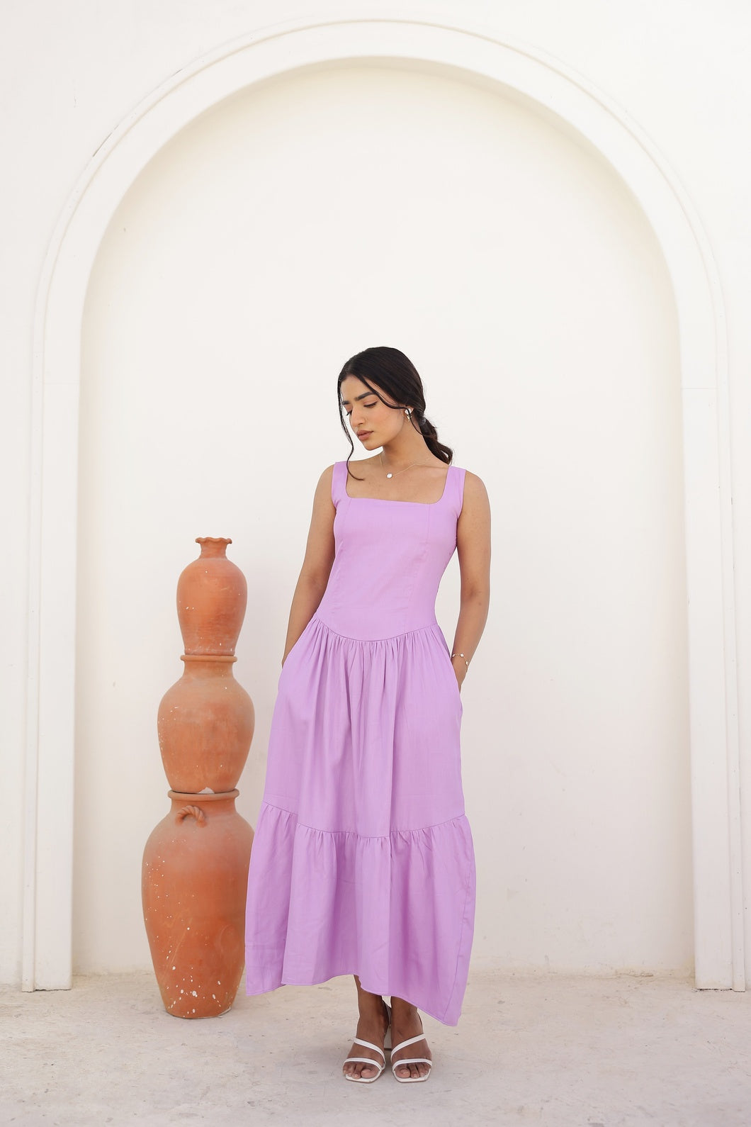 The Duchess - Lavender Dahlia | Drop waist maxi dress
