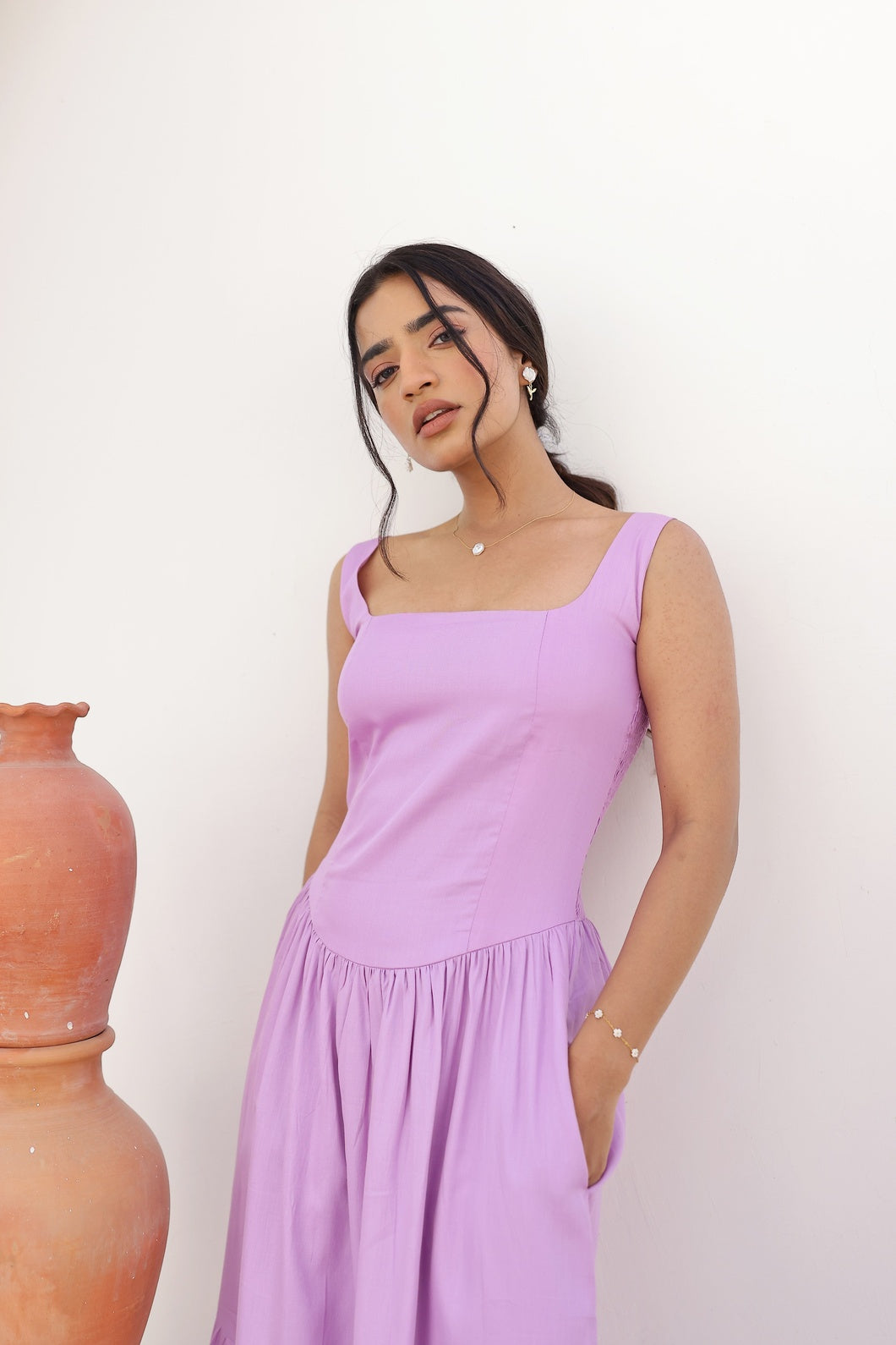 The Duchess - Lavender Dahlia | Drop waist maxi dress