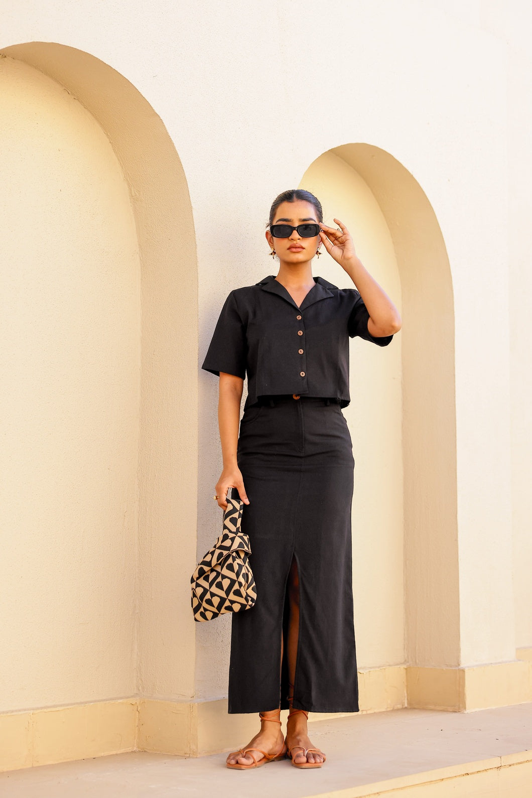 Athena- Black Khadi | Skirt and Top